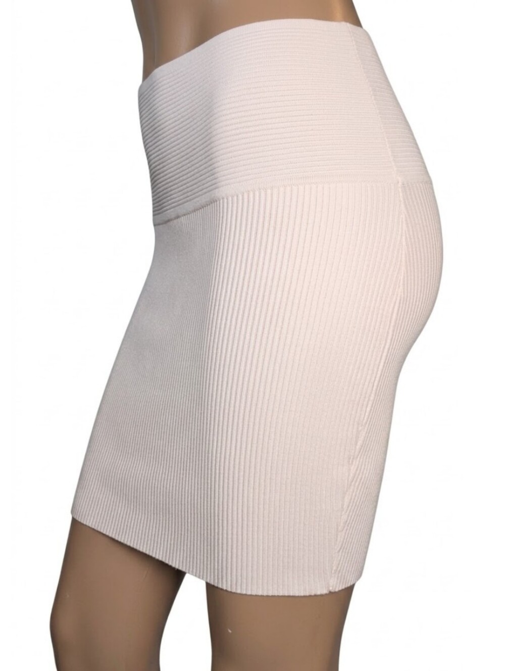 Babaton Sculpt Knit Mini Skirt Bodycon White Womens Medium Fitted High Waist